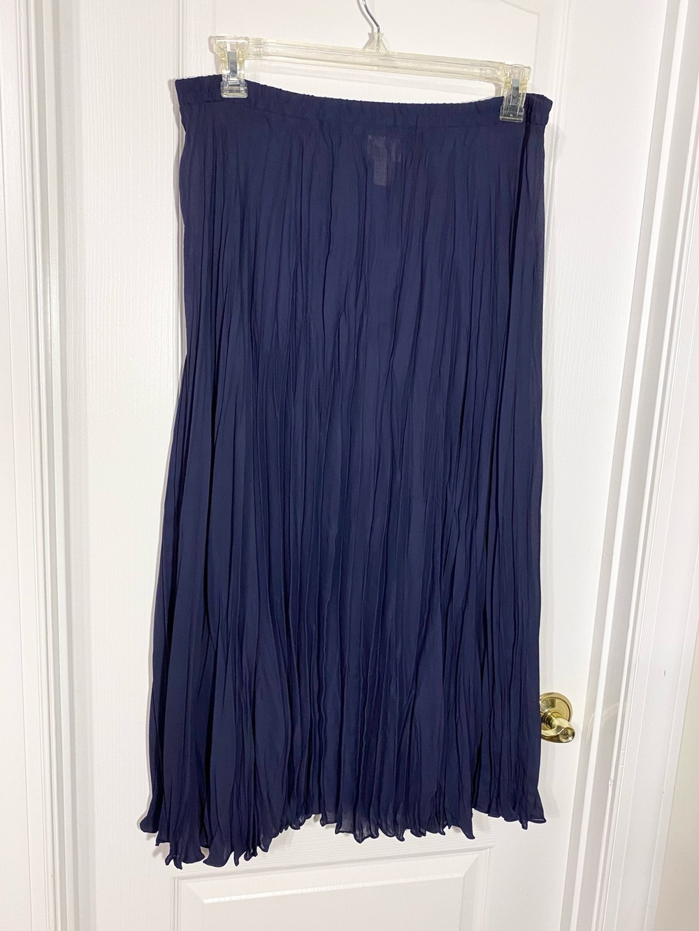 Y2K VTG Moda Int’l Sheer Crinkle Chiffon Pleated Midi Skirt Navy Size Large